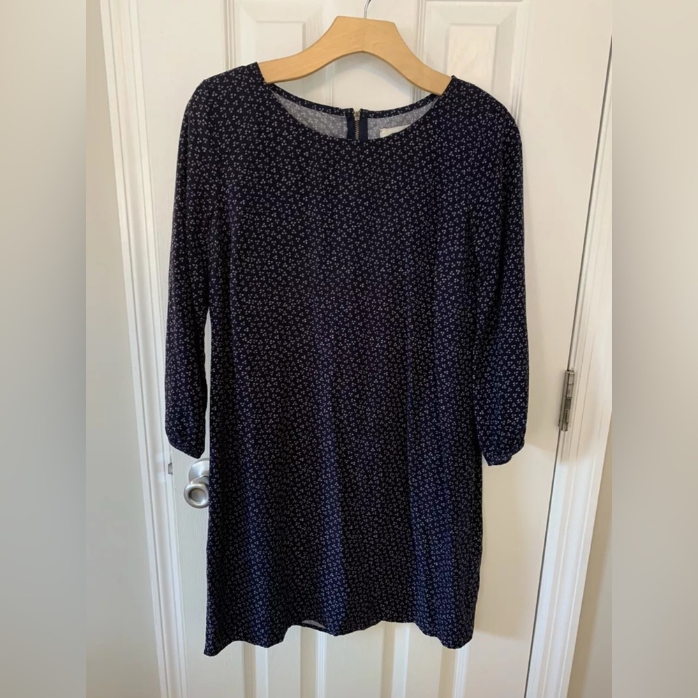 Old Navy Navy Blue Patterned 3/4 Sleeve Length Midi Dress